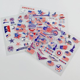 Independence Day Nail Stickers Embossed Stars American Flag Nail Design Stickers 5D Self-Adhesive July 4th Nail Decals for Women Girls DIY Holiday Manicure Decoration Supplies 4 Sheets