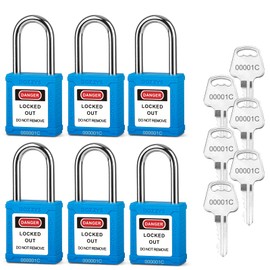 BOZZYS Lockout Tagout Locks,6 Pack Lockout Locks Keyed Alike,6 Same Keys Per Loto Locks,Blue Lock Out Tag Out Padlocks Set for Industrial Lockout Tagout Kit(BD-GT03KA-6PCS 6keys)
