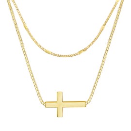 AamAccess Cross Necklace for Women 14K Gold/Silver Plated Trendy Simple Cute Small Cross Pendant Necklace Faith Jewelry Religious Accessories Gifts (Gold 1)