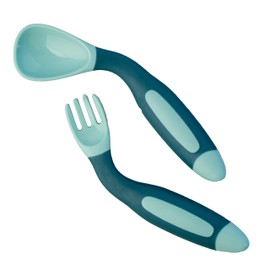 PAPU BABY Set de Cubiertos Flexibles para bebés. Juego de Tenedor y Cuchara de Entrenamiento con Estuche de Viaje (Verde)