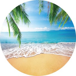 Canessioa Summer Tropical Beach Round Backdrop Cover Hawaii Sand Beach Palm Sea Round Backdrop (No Stand) for Theme Party Decorations 7.2ft (220cm) Circle Backdrop Cover Photo Studio Props