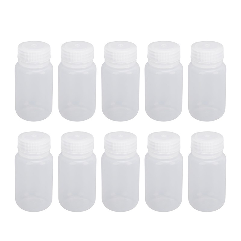10Pcs Reagent Bottle Plastic Wide Mouth Lab Liquid Sample Seal