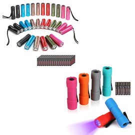 EverBrite 30-Pack Mini Flashlight Set and 6-Pack Black Light Flashlight, with Extra 108 Batteries