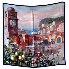Massimo Ravinale Silk Scarf, Oval 53 Square, 100% Silk, Made in Italy, Como, Luxury, Massimo Ravinale Capri, capri