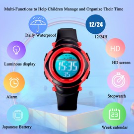 Facasu Kids Digital Watch for Girls Boys,Children's Waterproof Colorful Light UP Outdoor Sport Watch with Stopwatch Alarm-Kids Gifts for Girls Boys