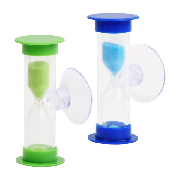 Vesaneae 3 Minutes Hourglass Colours, Set of 2 Hourglass Timer for Children, Kitchen Timer, Children's Teeth Brushing Sand Timer with Suction Cup
