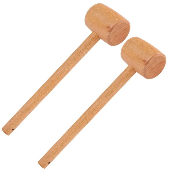 2PCS Wooden Mallet Hammer, Mini Wooden Crab Mallets Hand Craft Tools for Leather DIY Mallet Small Back Pounding Hammer for Fatigue Relief, 295mm / 11.6in
