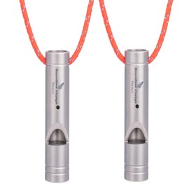 iBasingo Ti9018O Titanium Whistles Outdoor Camping Hiking Hunting Climbing Emergency Survival Loud Whistle Trainer Training Sports Key Chain Signal Whistles with Lanyard 2 Pack