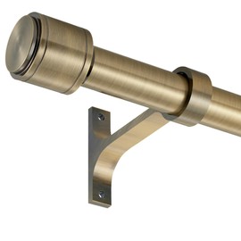 Lwiiom Antique Bronze Curtain Rods for Windows 16 to 86 Inch, 1 Inch Diameter Blackout Curtain Rod with Aluminum Cylinder Finials and Full Surround Brackets, Drapery Rod for Wall and Ceiling Mount