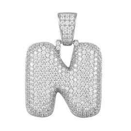 .925 Sterling Silver Bubble Letter CZ Pendant (N)