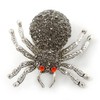 Dim Grey Pave-set Diamante 'Spider' Brooch In Burn Silver -