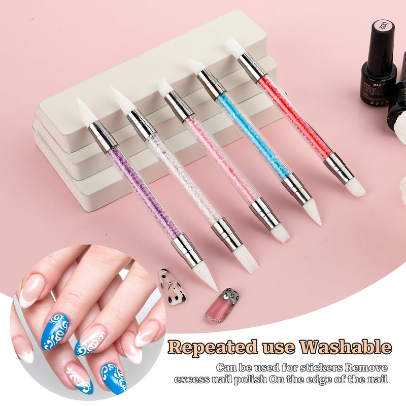 10PCS Nail Art Gel Carving Pen Rhinestone Handle Silicone Nail