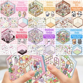 Qaestuan DIY Set 3D Stickers with 6 Different Scenes, Miniature House Stickers 3D, Creative Scene, Fun Stacking, Stress Relief and Creativity Promotion for Adults and Children