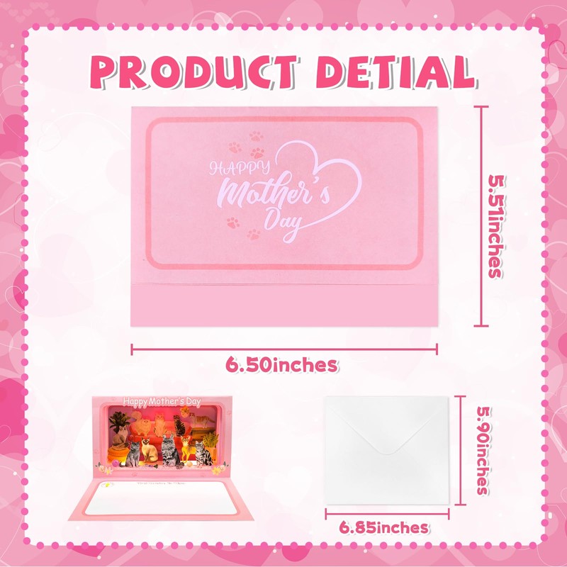 DTESL 4D Pop Up Mothers Day Card, Cat Mother's Day