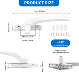 YKUKIZEE 6 Pcs Cockspur Window Handles for UPVC Windows Right Left Hand Casement Window Handle Replacement White Zinc Alloy Cockspur Window Handle with Lock for Double Glazing Switch