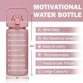 Botellas de agua grandes de medio galón/64 onzas con marcador de tiempo motivacional, pajita y asa extraíbles, a prueba de fugas y sin BPA, jarra de agua esmerilada degradada para mujeres y hombres para fitness, gimnasio, entrenamiento, deportes al aire 