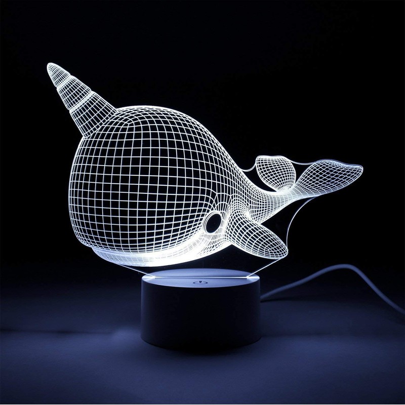 Narwhal 3D Optical Illusion Night Light, Touch Control, LED 7