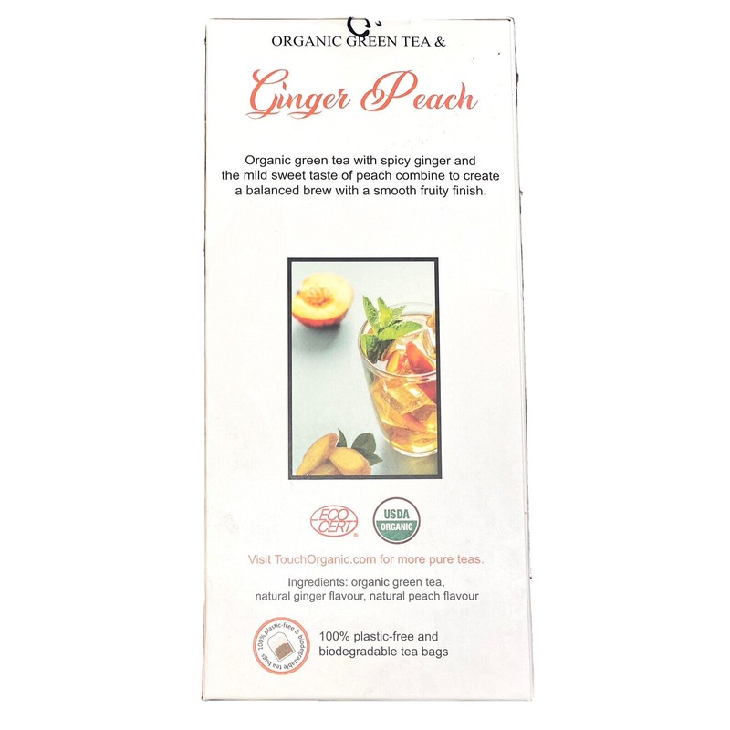 Touch Organic GINGER PEACH GREEN Tea Bags, 40 Bags, 2.5
