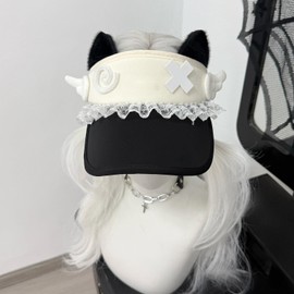 ZYOOFOV Women's Mine-based Sun Visor Hat Cap with Brim, Cat Ears, Ruffle, Cute, Angel Area, Harajuku, Subculture Type, Street Type, UV Protection, Adjustable, Sun Protection, Small Face Effect, Mass