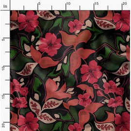 Soimoi Floral & Leaf Print - Pink, Canvas Fabric Material - 56 Inch Wide, 1 Meter, Unstitched Fabric for Upholstery, Bags, Workwear and Outdoor Gear.