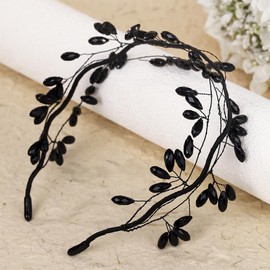 BERYUAN Boho Rhinestone Hair Tiara Gothic Rhinestone Beads Wedding Hair Crown Handmade Rhinestone Tiara for Wedding Women Bridal Hair Piece for Women (black)