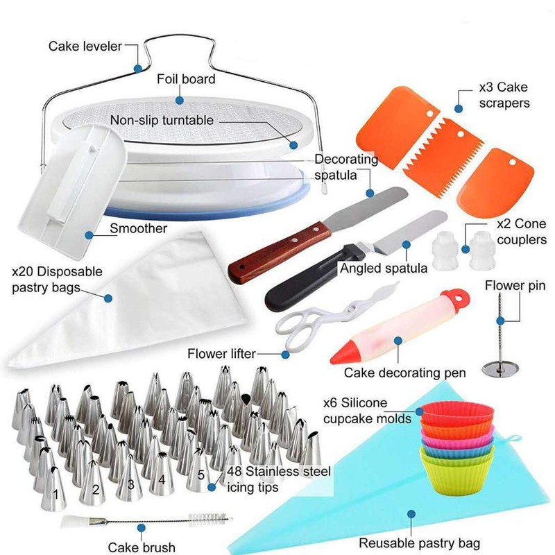Fulfun 90 Pcs Cake Decorating Supplies kit with Cake Turntable-Cake