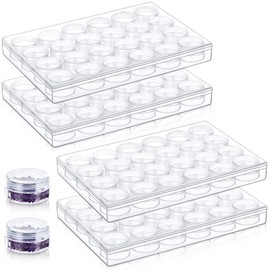 Xinnun 4 Pcs Bead Organizer Transparent Embroidery Bead Storage Containers with Lid Plastic Diamond Painting Storage for DIY Crafts Jewelry Earring Sewing Pills Nail Small Items, Clear(24 Grids)
