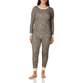 Fruit of the Loom Women's Micro Waffle Premium Thermal Set Pajama, Animal Print, Medium
