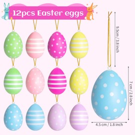 Kiiwah Pack of 12 Easter Eggs Decoration, Plastic Eggs, Easter, Colourful Easter Eggs Made of Plastic, Easter Eggs with Ribbon for Hanging, Outdoor, for Decoration, Easter Gift