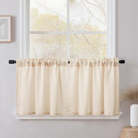 CUCRAF Net Curtain, Kitchen Curtains, Bistro Curtain, Set of 2, Natural Linen, H 45 x W 90 cm, Beige, Semi Transparent