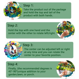 Gnomes Hanging Wind Spinners,12 Inch 3D Garden Spinner Kinetic Art Garden Decorations，Stainless Steel Reflective Wind Spinners for Yard and Garden