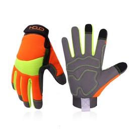 Utility Work Gloves for Men and Women, Hi Viz Safety Work Gloves, Touch Screen Mechanic Working Gloves (XL, Orange)