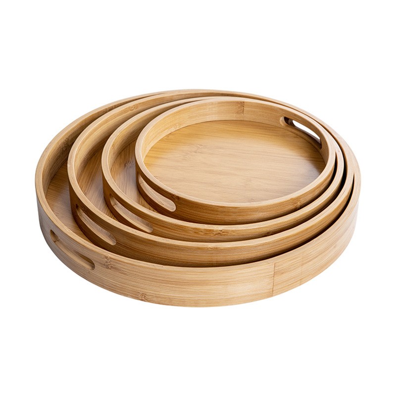 Serving Tray Bamboo Wood Color Round Tray For Water Tea