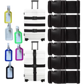 Luggage Straps 6 Pack Adjustable Luggage Straps for Suitcases Non-Slip Suitcase Belts with Buckle, Black Luggage Strap for Traveling(Black)