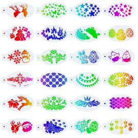 GORGECRAFT 24 Pieces Face Painting Stencils Body Painting Stencil Christmas Easter Theme Elk Santa Claus Snowman Egg Rabbit Reusable Soft Tattoo Stencils for Cosplay