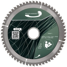 PRODIAMANT Saw Blade 190 mm x 30 mm for Wood, Metal & Aluminium - Compatible with Plunge Saw, Chop Saw & Hand Circular Saw - Multi Circular Saw Blade 190 mm with High-Quality Carbide Teeth