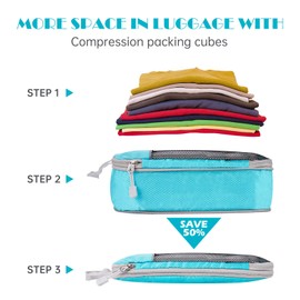 NiHome - Juego de 7 cubos de compresión de malla expandible, organizador de equipaje con cable electrónico, organizador de cordón para viaje, almacenamiento en el hogar, accesorios de equipo de viaje (azul)