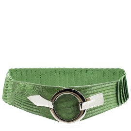 Glamexx24 Women's Elastic Waist Belt 6 cm Wide Waist Belt with Silver Ring, Snake Green