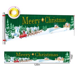Jemattely Merry Christmas Banner Decorations Outdoor 9.8x1.6FT Large Yard Fence Banner Sign Winter Yard Fence Banner Backdrop Winter Rustic Indoor Outside Year Party Decor for Outdoor Indoor