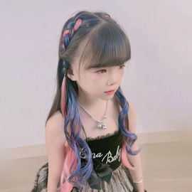 AUTAKI Children's Hair Extensions, Set of 2, Kids Extensions, Dance, Curl Extensions, Color Curly Hair for Kids, One-touch Extensions, Inner Color Extensions, Women's, Extensions, Synthetic Hair