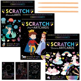 Scratch Art, Manualidades para Niños, Kit de Papel de Rascar Arcoíris para Arte Niños,27 Piezas,Gran Actividad Familiar, Aulas y Bricolaje, libretas para Niñas Eegalo de Actividades (Princesa)