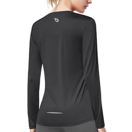baleaf Women's Long Sleeve Workout Tops Running Hiking Athletic Shirts Active T-Shirts Wicking Quick Dry Soft Lightweight Black Size XL