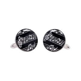 Music Note Cufflinks - A Pair of Black Round Shirt Cufflinks with Musical Notes Presented in Cufflink Gift Box