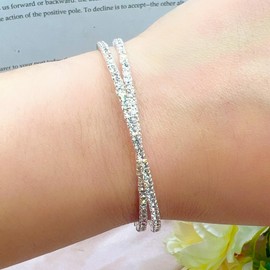 ZMANYIJEW Sparkle Crystal Rhinestone Cuff Bracelet Multilayer Arm Cuff Bangle Bracelet for Women Crystal Silver Prom Bridal Bangle for Party Bride Wedding (2 rows -silver)
