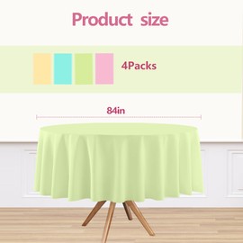 EUVBOKW 4 Pack Round Pastel Table Cloths for Parties,84 Inch Colorful Plastic Tablecloth,Disposable Table Cover for Birthday Wedding Baby Shower Party Decoration (Pink Yellow Green)