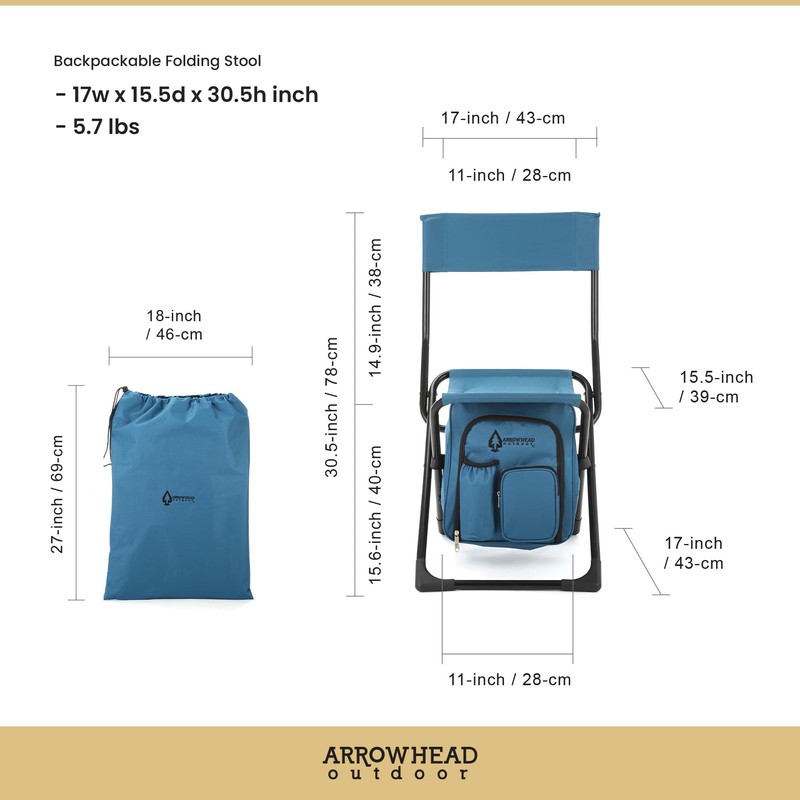 Arrowhead Outdoor Multi-Function 3-in-1 Compact Camp Chair: Backpack, Stool &
