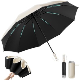 Zaahir Folding Umbrella, One-Touch Auto Open/Close, Rain or Snow, 100% Light Blocking, UV Protection, UV Protection, Heatstroke Protection, Large Size, Sun Umbrella, Protects Skin, 10 Ribs, Large