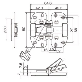Do It Y ourself DIY PARTNER 3-piece Murakoshi Center Hinge, Wide Brim Type (KRG00038 Type), Closet, Folding Door Hinges, Fittings