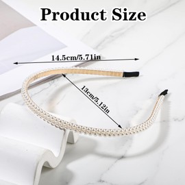 YQQYG Pearl Headbands for Women, 2 Row White Pearl Headband for Girls Women Vintage Fashion Hair Accessories Headbands