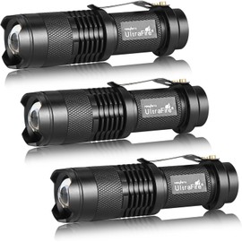 ULTRAFIRE 3 Pack Mini LED Torch Single Mode Zoomable Small Flashlight, 300 Lumens Bright Pocket Torch SK68